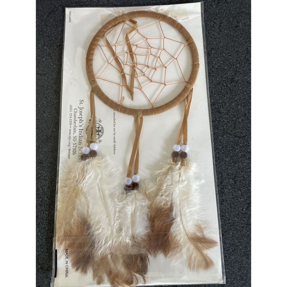 St. Joseph's Indian School Brown 4" DREAM CATCHER with feathers and beads